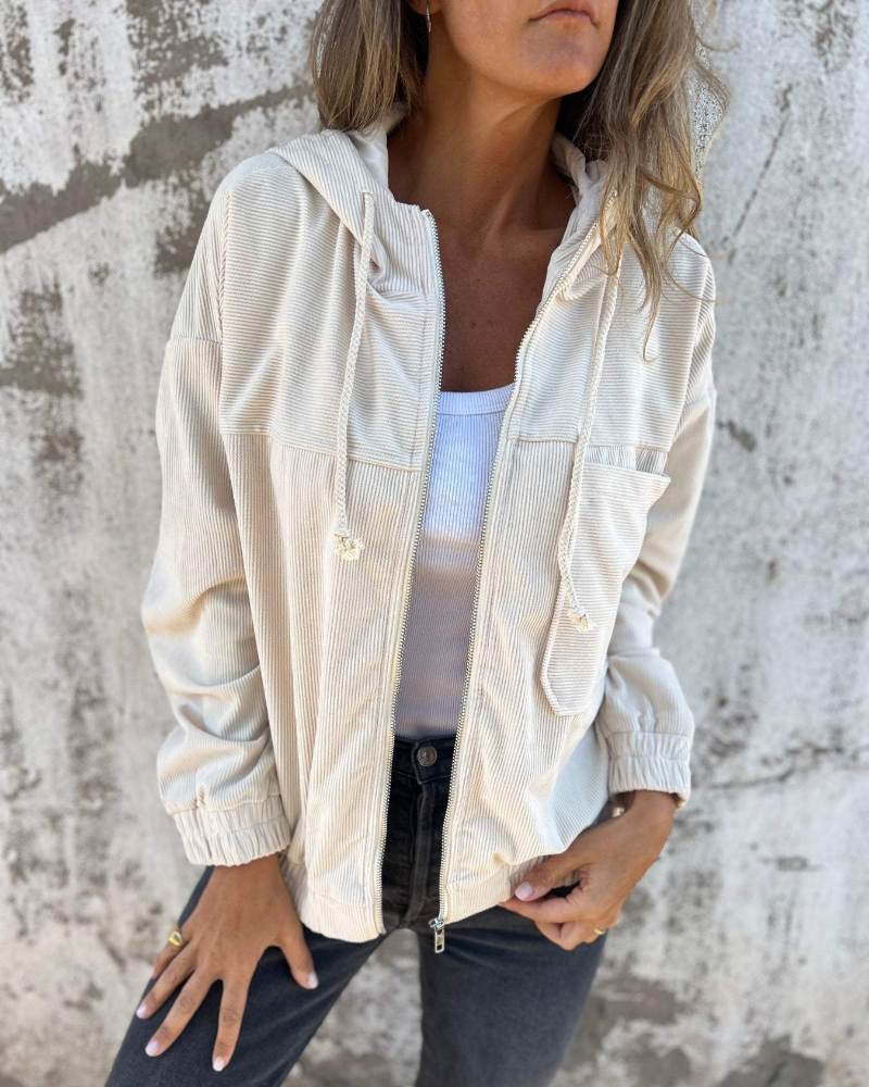 Ella™ | Veste à capuche en velours côtelé avec fermeture éclair