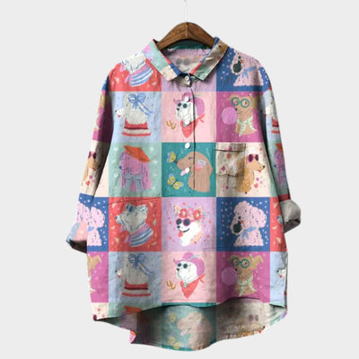 MARIANELLA | Blouse Oversize avec Imprimé Canin et Confort Quotidien pour un Style Joyeux
