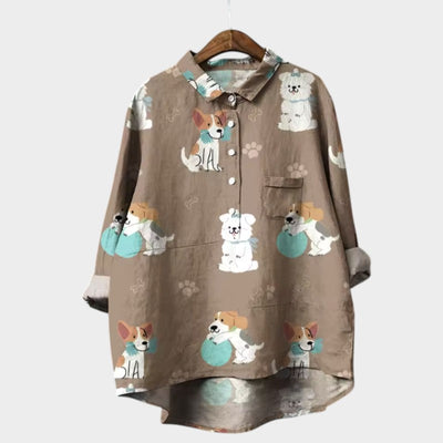 MARIANELLA | Blouse Oversize avec Imprimé Canin et Confort Quotidien pour un Style Joyeux