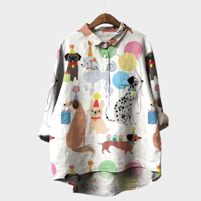 MARIANELLA | Blouse Oversize avec Imprimé Canin et Confort Quotidien pour un Style Joyeux