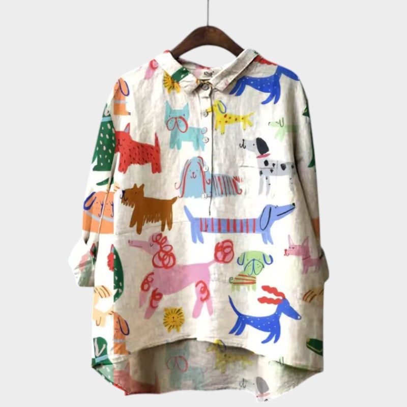 MARIANELLA | Blouse Oversize avec Imprimé Canin et Confort Quotidien pour un Style Joyeux